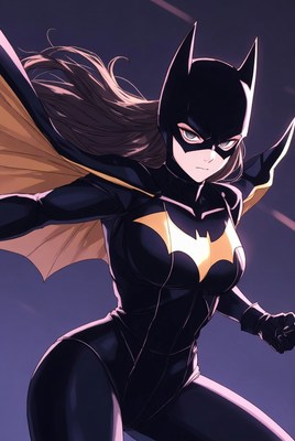 Batgirl prepares for action in gotham city night