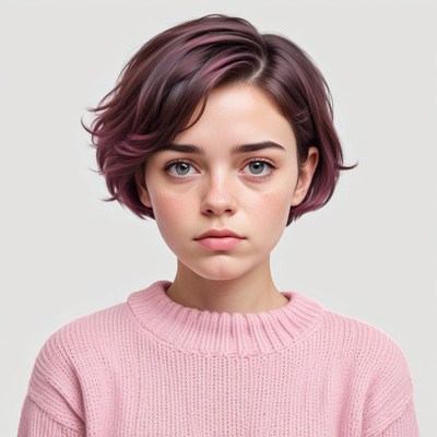 Young girl with short hair in a cozy sweater