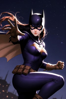 Batgirl poses heroically in a night scene