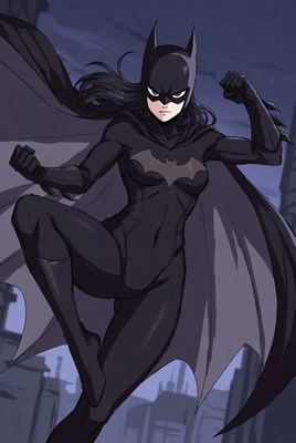 Superhero in action during a nighttime city scene