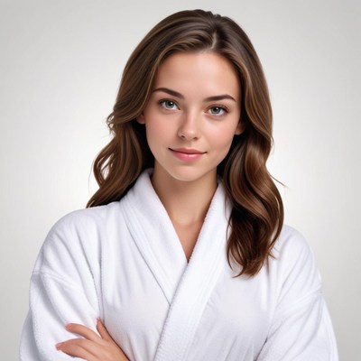Relaxed woman in a robe with soft natural lighting