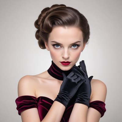 Elegant woman in vintage attire with stylish gloves