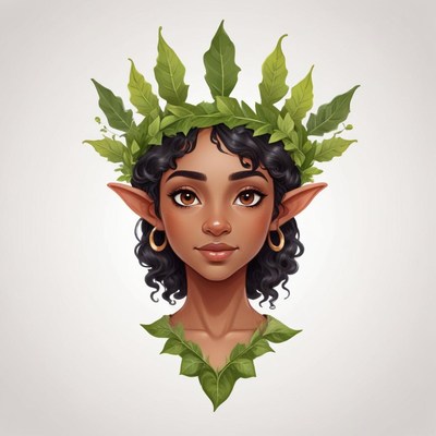 Young elf with leafy crown and curly hair