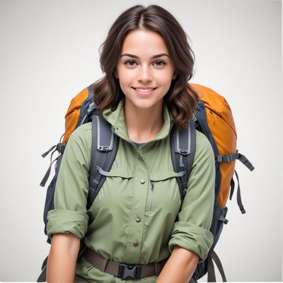 Young woman preparing for a hiking adventure in nature