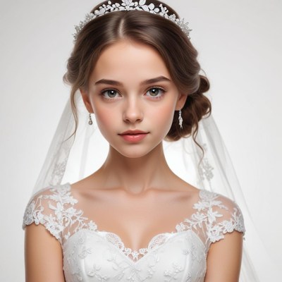 Beautiful bride in elegant wedding dress with veil