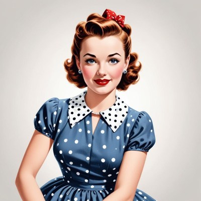 Vintage woman in polka dot dress with a bow in her hair