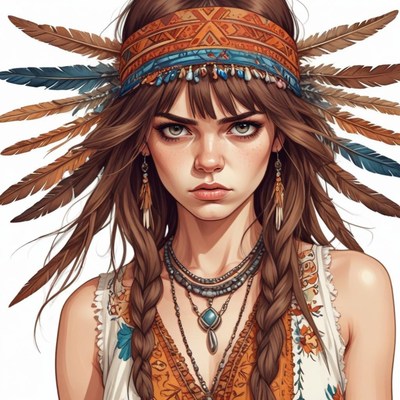 Portrait of a young woman in native attire with feathers