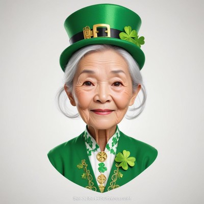 Elderly woman in festive green outfit celebrating holiday