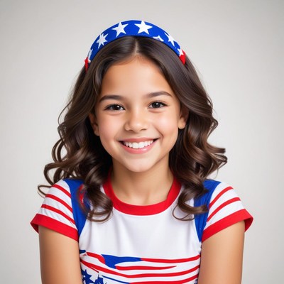 Smiling girl in patriotic outfit with star headband