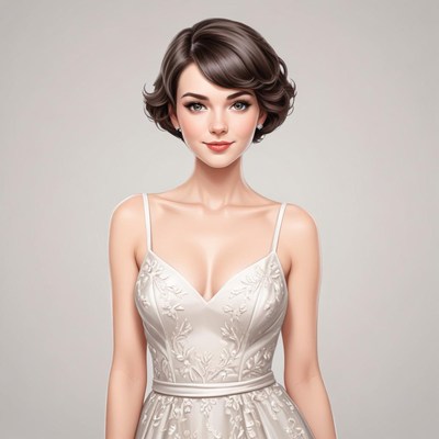 Elegant woman in a soft white dress with styled hair