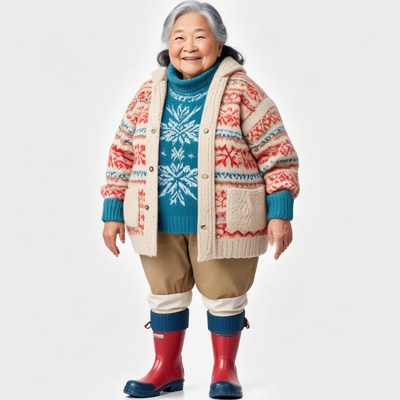 Cheerful senior woman in warm winter attire