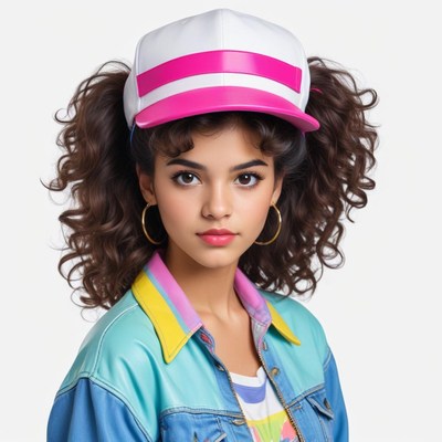 Young girl wearing a colorful jacket and stylish cap