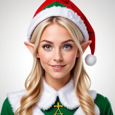Cheerful woman dressed as a festive elf for the holidays