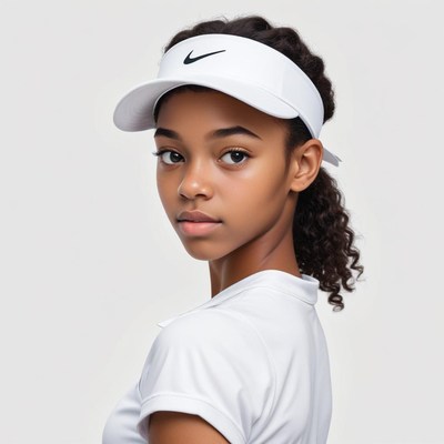 A young girl poses confidently in a white sporty outfit