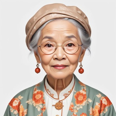 Elderly woman in traditional clothing with gentle smile