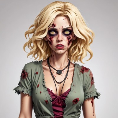 Mysterious woman with a haunting expression in eerie attire