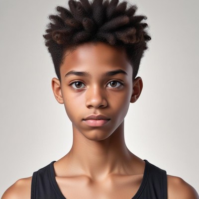 Young boy with stylish hair posing for a close-up