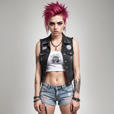 Young woman with pink hair in punk style attire