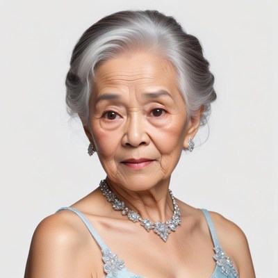 Elegant older woman wearing jewelry and blue dress
