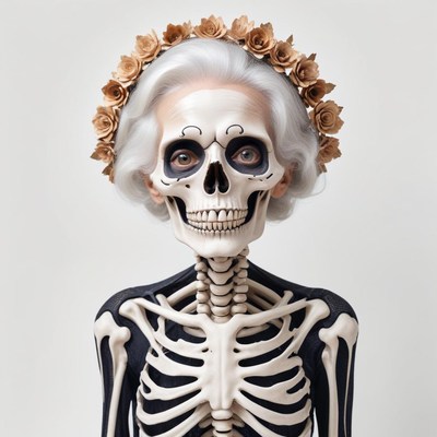 Skeleton adorned with flowers showcases creative artistry