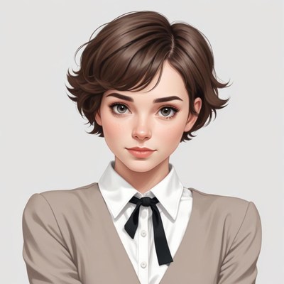 Young woman in professional attire with short hair