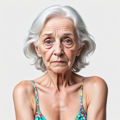 Elderly woman with silver hair showing deep emotions