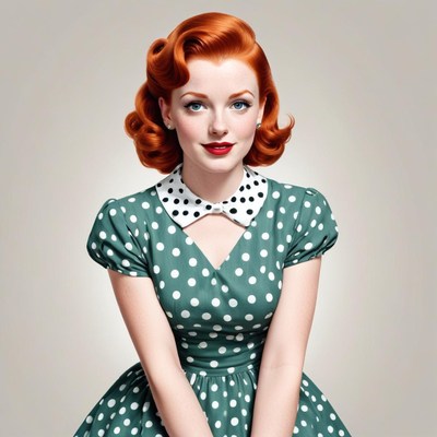 Elegant woman in polka dot dress with vintage style