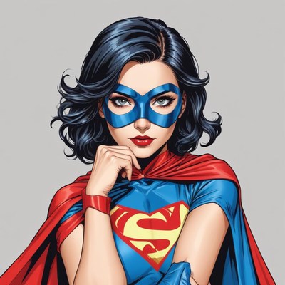 Superhero character with blue cape and mask portrait