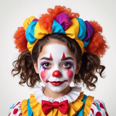 Cheerful clown performer with colorful outfit and makeup