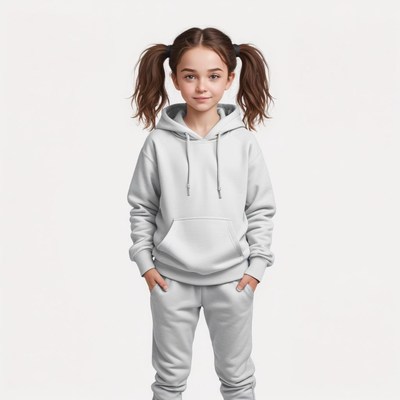 Young girl in casual outfit with ponytails