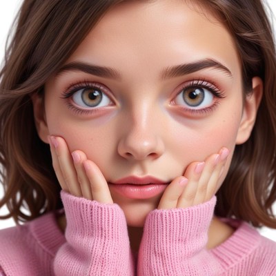 Expression of surprise from a young girl indoors