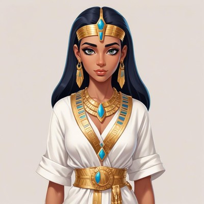 Elegant woman in ancient queen attire with gold jewelry