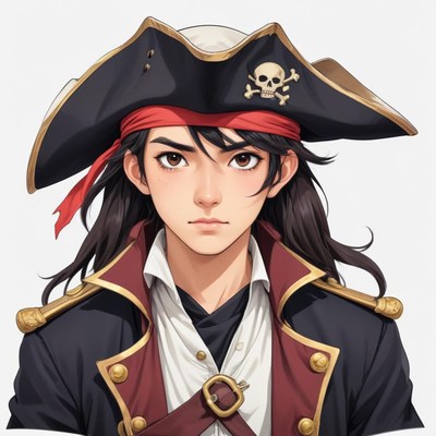 Pirate character with a confident expression and bold attire