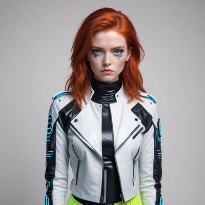 Futuristic young woman with bold hair and makeup
