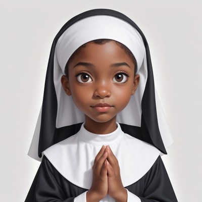 Young girl dressed as a nun praying quietly
