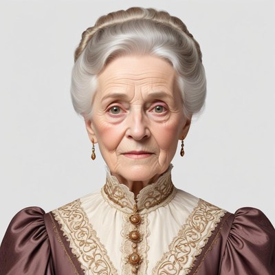 Elderly woman in vintage attire with elegant hairstyle