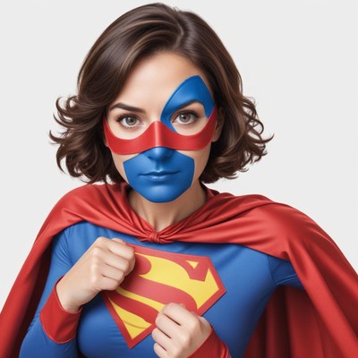 Superhero in costume preparing for action indoors