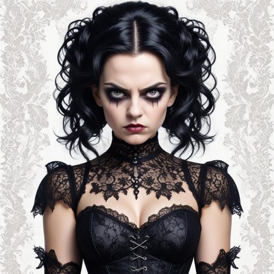 Dark gothic model poses against elegant background