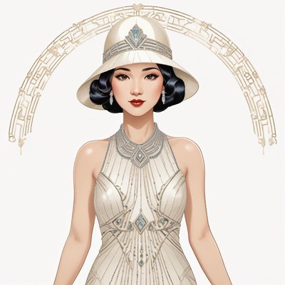 Elegant woman in 1920s fashion with artistic accessories