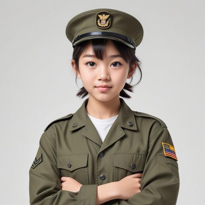 Young girl dressed as a military officer in uniform