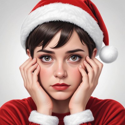 Young woman in santa hat expressing holiday emotions
