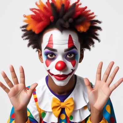 Colorful clown with playful expression inviting fun