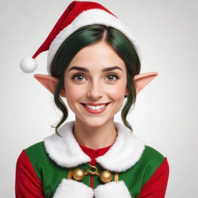 Elf in festive gear with santa hat preps for holidays
