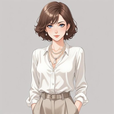 Elegant woman with short hair in stylish outfit