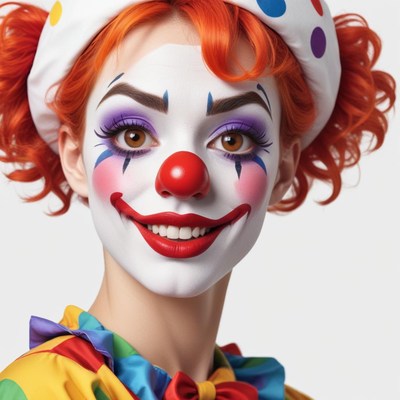 Colorful clown smiles cheerfully for the camera