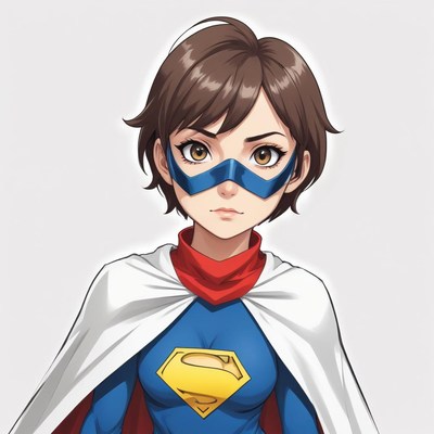 Young superhero with cape and mask posing confidently