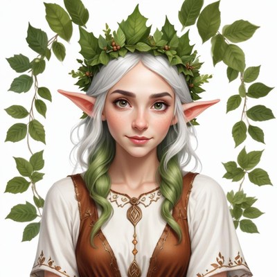 Forest elf with leafy crown and green hair