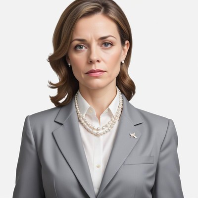 Business professional in formal attire with pearls