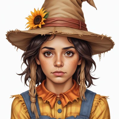 Young girl in a straw hat with sunflowers