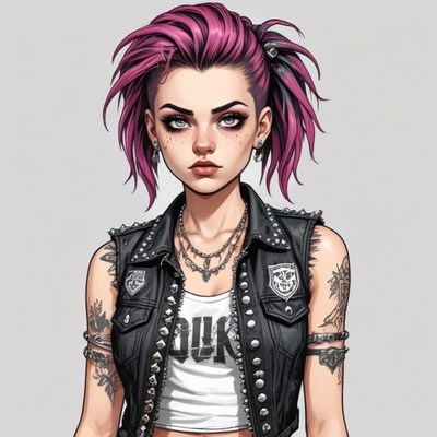 Bold punk style with vibrant hair and edgy fashion